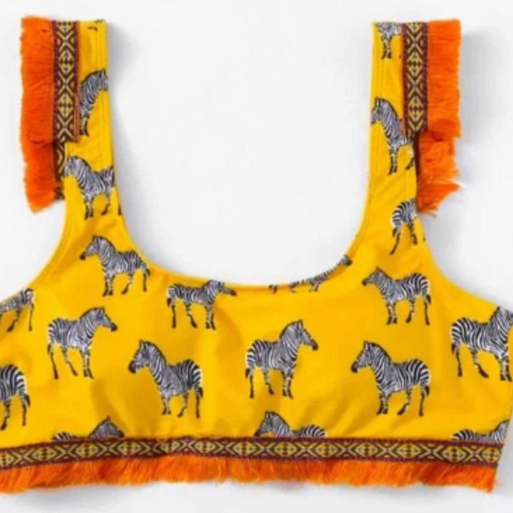 SHEIN Yellow Boho Zebra Fringe Bikini top size small